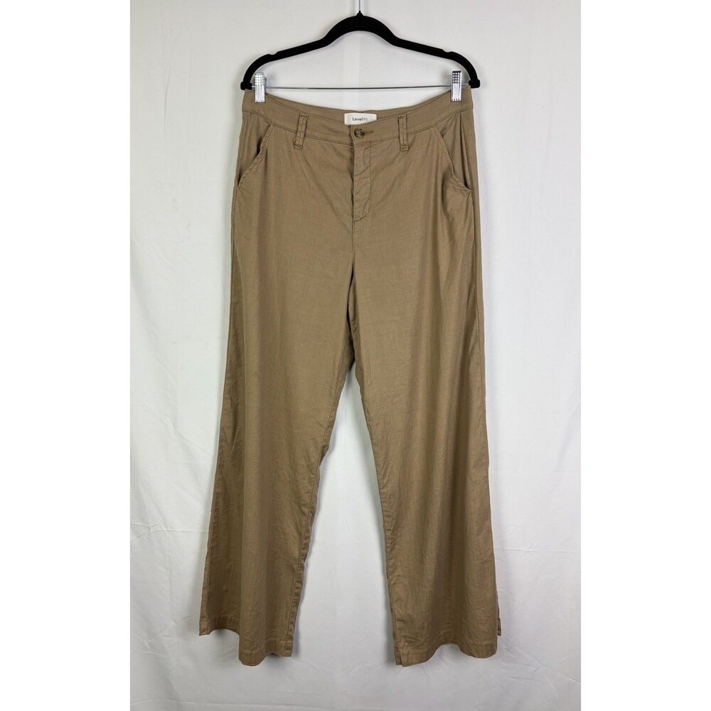 Level 99 Women's Size 31 Wide Leg Tan Brown Linen Blend High Rise Pants EUC